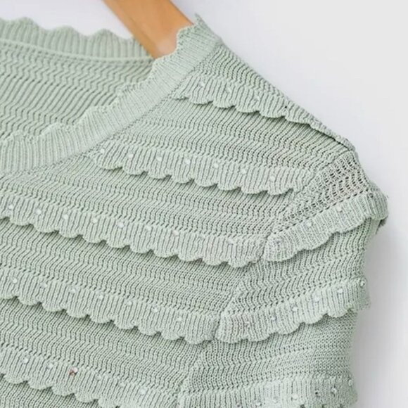 Women Ribbed Knit Two-Piece Set Round Neck Cardigan-Midi Skirt Mint Green Size M - Picture 8 of 17